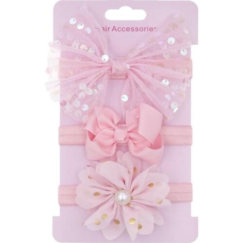 New 3pcs/lot Kids Hair Bows Headband Dot Chiffon Flower Newborn Toddler Children Headwear Baby Girls Photo Props Gifts Sets