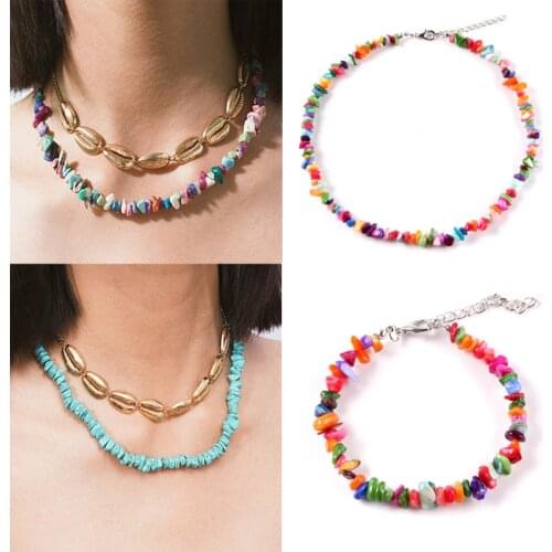 WGOUD Bohemian Natural Stone Bead Choker Necklace Bracelet Bridal Handmade Irregular Ladies Jewelry Collar Party Gift