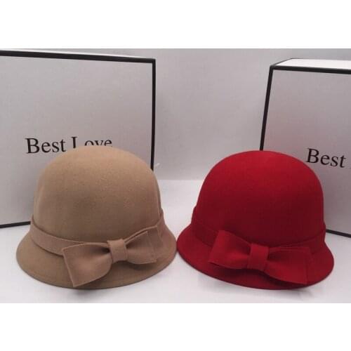 Bucket hats spring autumn period wool bucket cap for women Bow dome homburg short eaves Japan ins
