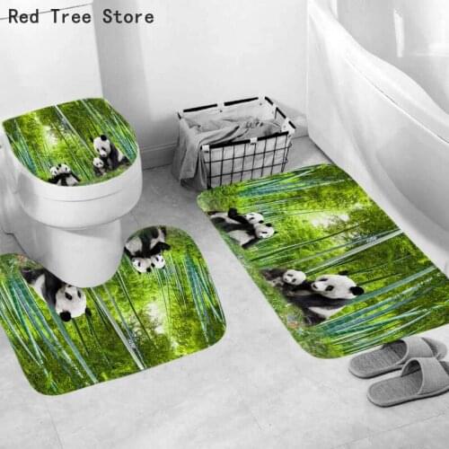 Panda Bamboo 3Pcs Toilet Seat Cover Soft Washable Cloth Bath Mat Set Bathroom Decoration Pedestal Rug Toilet Lid Cover Cushion