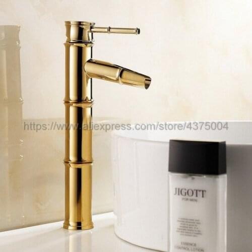 Polished Gold bathroom sink basin faucet Bamboo style single hole basin faucet hot and cold water tap Nnf086