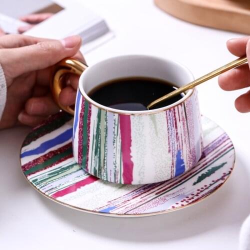 Luxury Nordic Ceramic Mate Coffee Cup Saucer Creativity Simply Reuseable Coffee Cups Handmade Tazas De Cafe Drinkware EK50BD