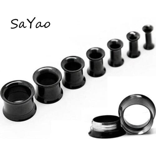 SaYao 2Piece 8 sizes 5-18mm black color Fashion Double Flared Tunnels with Inside Screw Ear Plug Flesh Tunnel Plugs