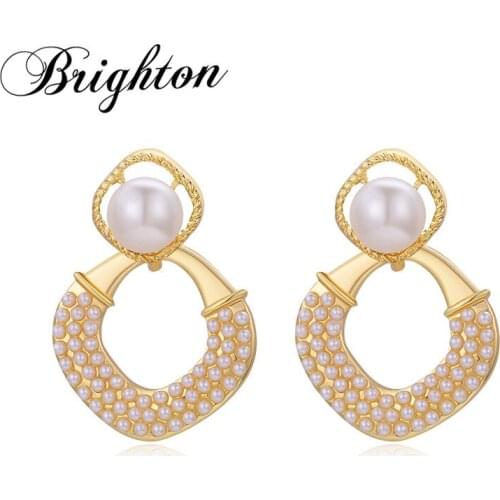 Brighton New Fashion Sweet Simulated Pearl Circle Drop Earrings For Women Party Handmade Metal Trendy Jewelry Bijoux Gift 2021