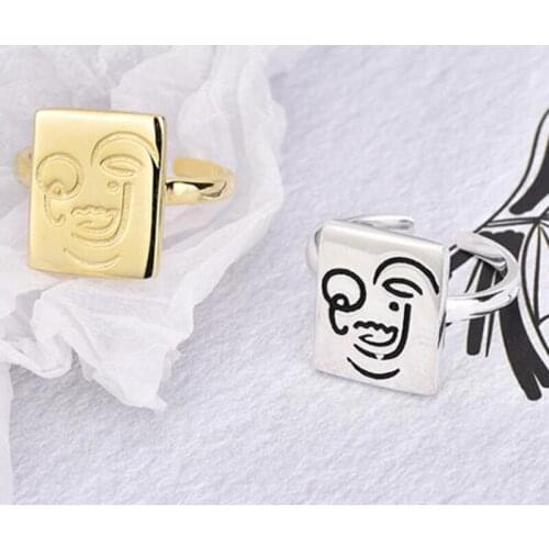 Cute Funny Expression Square Ring Fashion Unique Geometric Silver Color Jewelry For Women Men Interesting Couple Wedding Gift