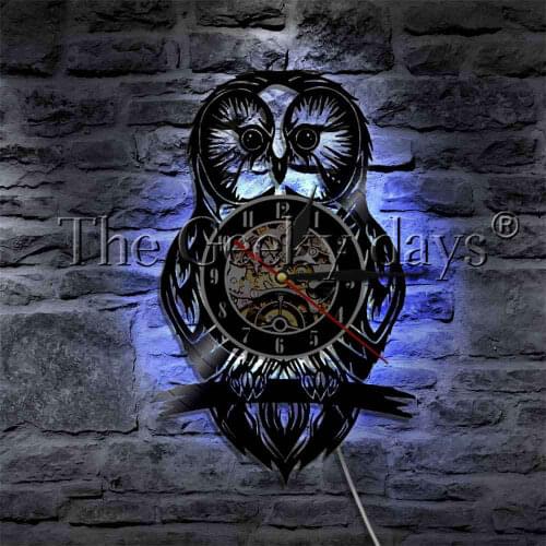 Owl On A Branch Designed Lamp LED Lighting Vinyl Record Wall Clock Bird Animal Kid Room Night Light Decorative Lighting