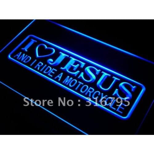 I724 I Love Jesus and I Ride Motorcycle LED Neon Light Signs On/Off Switch 20+ Colors 5 Sizes