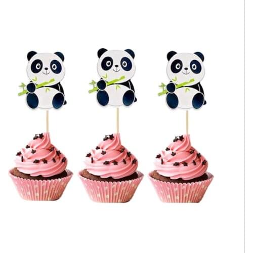 Panda Theme Cake Picks Decoration Cupcake Toppers Boys Kids Favors Happy Birthday Party Baby Shower Supplies 24pcs/lot