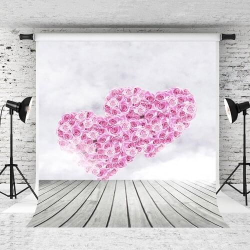 VinylBDS 10X Wedding Wooden Floor Background Rose Heart Love Photography Backdrops Photography Backdrop 3208 LK ValentineS Day