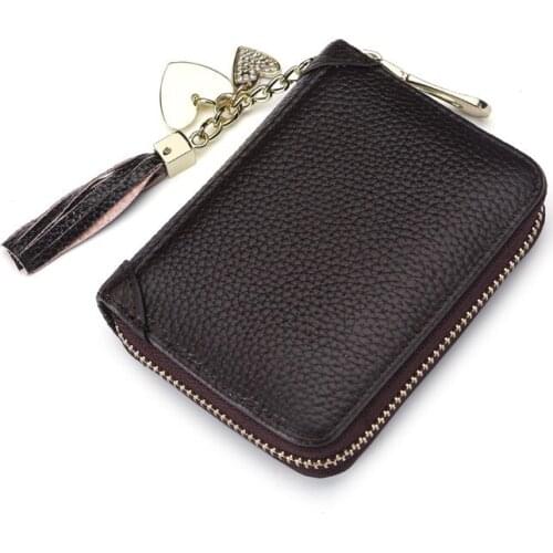 The first layer of leather card holder, multi-function document bag, fashion lady leather large-capacity tassel card holder