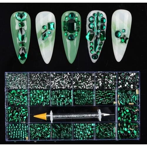 Wholesale Nail Art Rhinestone Set SS3-SS16 Multi Shape Crystal Flatback Glass Diamond Sapphire Nail Decoration 9300/10040Pcs