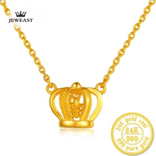 XXX BBB 24K Pure Gold Necklace Pendant Female Princess Coronation Ornate Crown Set Queen Necklace Chain charm 999solid women
