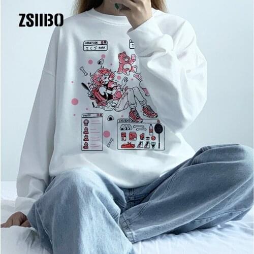 Japanese cartoon sweatshirt Streetwear O-neck casual fashion kawaii Harajuku women Vintage tops Ulzzang punk ins fun sweatshirt