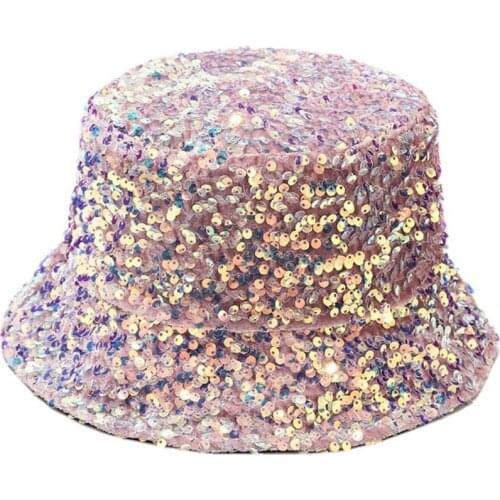 Women Fisherman Hat Sequins Leopard Pattern Stage Performance Bucket Basin Cap