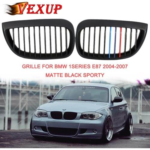 1Pair Matte Black Sporty Single Slat Front Bumper Kidney Grill Grille For BMW 1Series E81 E87 2003-2007 ABS