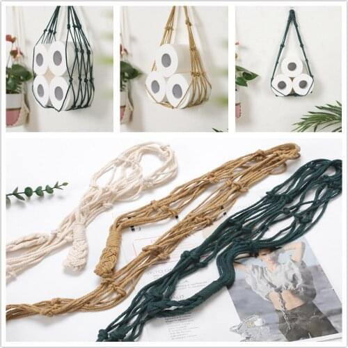 1pcs Nordic Hanging Cotton Rope Holder Home Living Room Toilet Paper Magazine Books Holder Storage Hanging Pocket Rack