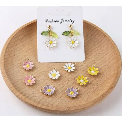 10pcs 3D Flower Enamel Charms Handmade Craft Metal Charms for Keychains Earring DIY Jewelry Making 12x14mm