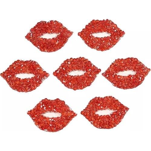 10 Pieces/lot Small Red Rhinestones Lips Iron on Patches for Clothes Shoes 3D Beaded Crystal Mouth Patch DIY Decoration Stickers