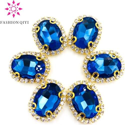 10pcs/pack Light blue oval shape sew on rhinestones 10X14mm/13X18mm/18X25mm Gold bottom crystal buckle DIY Jewelry Accessories