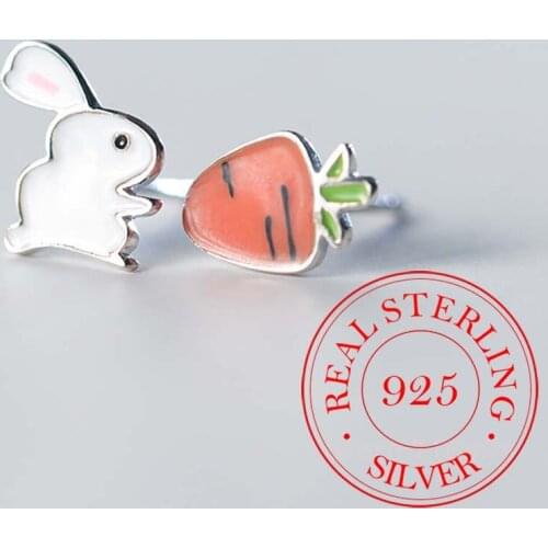 100% 925 Sterling Silver Korean Asymmetry Rabbit Stud Earrings For Women Kids 2020 Female pendientes mujer moda Drop Shipping