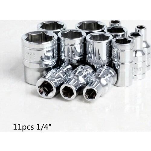 11 Pcs 1/4" 4-14mm CR-V Metric Universal Socket Wrench Head Hand Tools Inner Hexagon Spanner Allen Head Auto Repair Tool