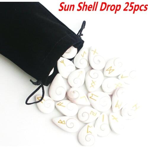 25Pcs Natural Crystal Chakra Divination Rune Stones Sun Shell Palm Pendant Tumbled Rune Stone Polished Healing Stone Home Decor