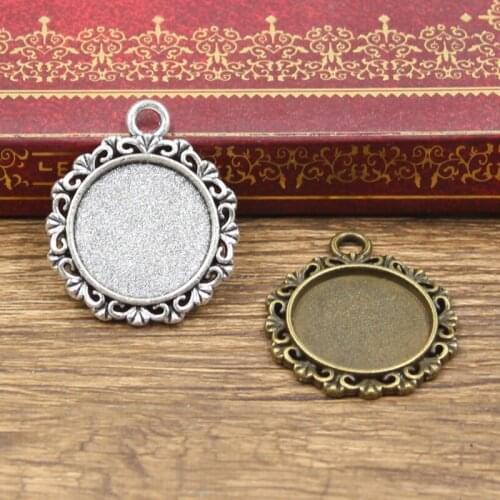 5pcs New Fashion 18mm Inner Size Antique Bronze Silver Color Classic Lace Round Style Cabochon Base Setting Charms Pendant