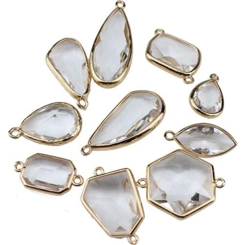 6pcs Diy Jewelry Accessories Alloy Side Irregular Polygon Of Water Droplets Natural White Crystal Earring Pendant Materi