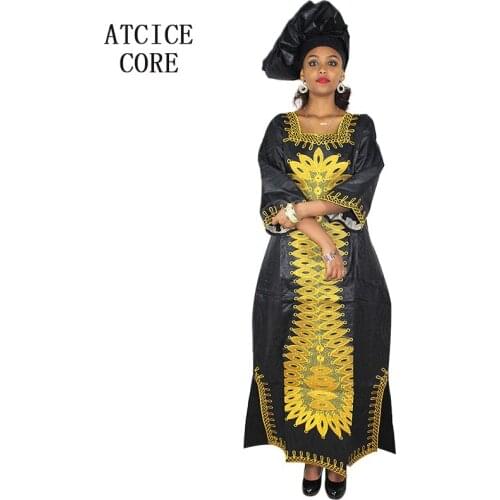 African dresses for women fashion design new african bazin embroidery design dress long dress with scarf two pcs one set LA003
