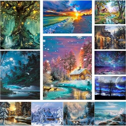 Diamond Painting Landscape 5D Full Round Drill Mosaic Diamond Embroidery Scenery Painting Home Decor DIY Handmade Gift