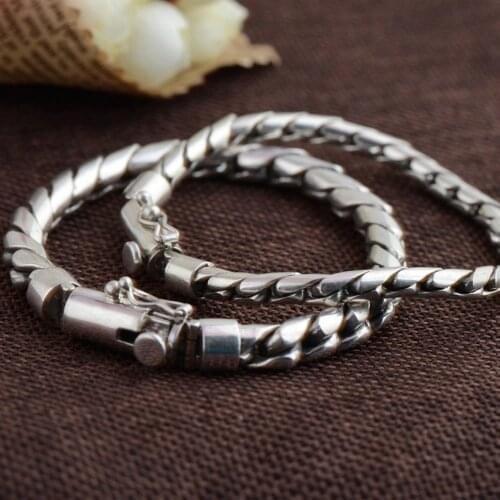 Pure 925 Sterling Silver Men Bracelet Punk Link Chain Vintage Thai Silver 21-23cm Length Bracelets Fine Jewelry Birthday Gifts