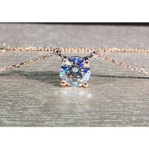 14K Rose Gold Women Pendants Necklaces Moissanite Diamond 0.5 1 2 3 4 5 Carat Round Wedding Anniversary Engagement Party Gift