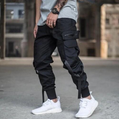 Men Ribbons Color Block Black Pocket Cargo Pants 2021 Harem Joggers Harajuku Sweatpant Hip Hop Trousers Plus Size Pants
