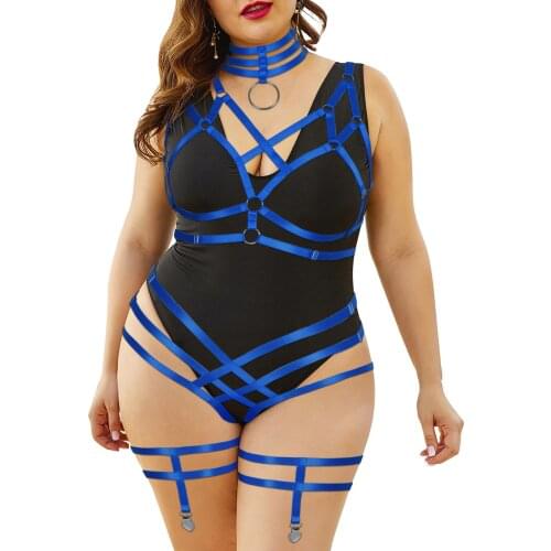 Women Choker Gothic Sexy Underwear 3PCS Harness Set Garter Belts Bra Full Body Belts Waist To Leg Body Bondage Cage For BDSM