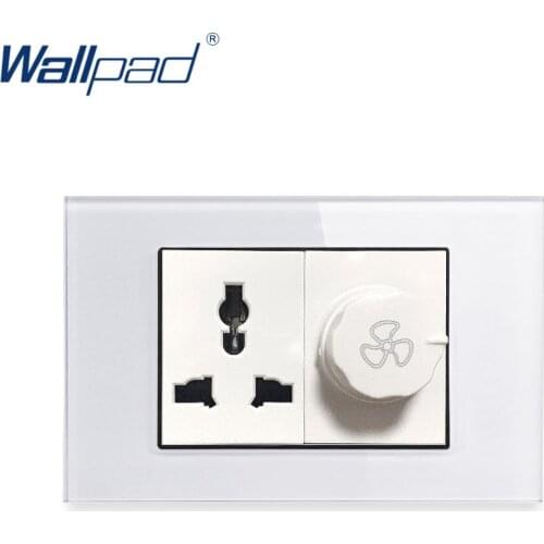 3 Pin MF Socket With Fan Switch Wallpad Luxury Tempered Glass Panel Electric Wall Power Socket Electrical Outlets