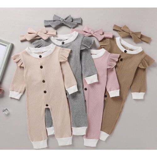 Baby Girls Romper Pit Striped Long Sleeve One-piece Clothing Girl Cotton Button Jumpsuit Newborn Autumn Clothes