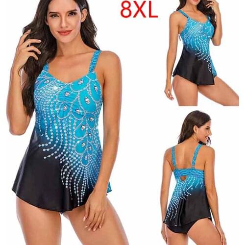 Large Size 8XL Swimming Suits Women Plus Size Print Tankini Swimsuit Beachwear Padded Swimwear costume
