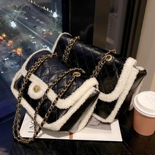 Lattice Square Crossbody bag 2020 Winter New High-quality PU Leather Womens Designer Handbag Plush Chain Shoulder Messenger Bag