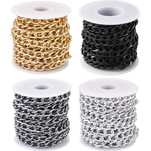 5m Metal Black Chain roll Aluminum Curb Chains Unwelded Twisted Link Chain for Bracelet Necklace Chain Jewelry Making with Spool