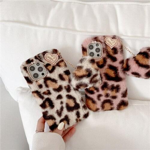 Fashion Leopard Love Pendant Plush Case For Samsung Galaxy A02S A12 A42 A22 A82 A10 A30S A50 A70 A01 A11 A31 A51 A71 S6 Note 5 4
