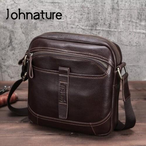 Johnature Multifunctional Genuine Leather Men Bag 2021 New Versatile Casual Business Soft Cowhide Shoulder & Crossbody Bags