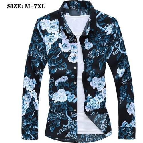 Plus Size 5XL 6XL 7XL Mens Long Sleeve Shirt 2021 New Spring Autumn Men Dress Shirts Fashion Chinese Style Floral Shirts