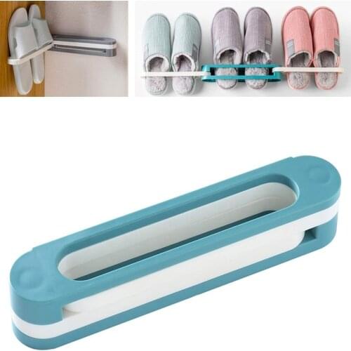 Wall Mounted Bathroom Slippers Rack Plastic Punch-free Living room Shoes Storage Racks Multifunction Self-Adhesive Towel Holder