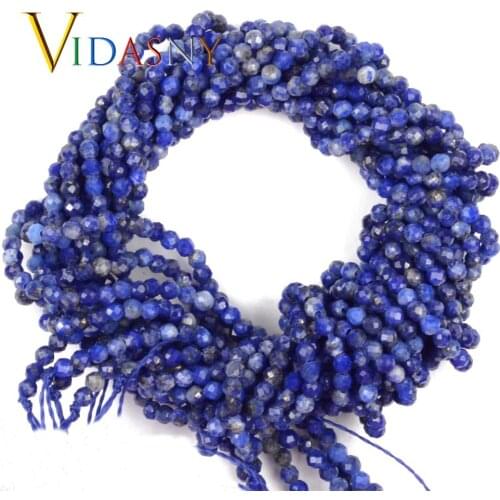 Natural Stone Faceted Lapis Lazuli Gemstones Diy Necklace Accessorie 2-4.5mm Spacer Loose Beads For Jewelry Making 15