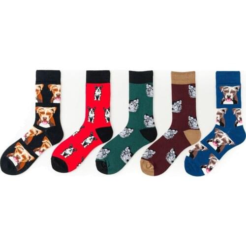 Men Socks Japanese Cotton Skateboard Colorful British Style Streetwear Hip-hop Happy Dog Cartoon Funny Socks For Christmas Gift
