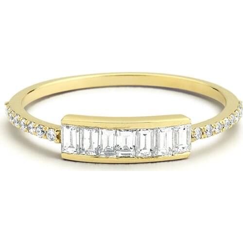 Emerald Cut Moissanite Ring 14K Solid Yellow Gold 7pcs 1.5x3mm Moissanite Side Stone Engagement Ring Fantacy Wedding Band