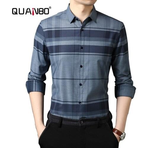 QUANBO brand clothing Mens Regular-Fit Long-Sleeve plaid Casual Shirt