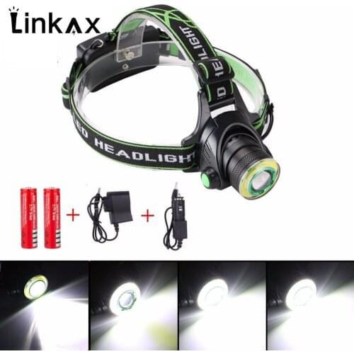 Rechargeable 1*XML-T6+1*COB LED 4 Modes Headlamp Headlight Head Lantern Torch Flashlight 18650 For Outdoor Camping Hiking