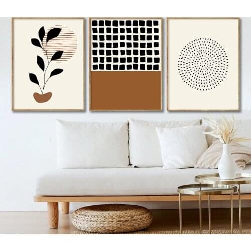 Bohemia Poster Abstract Line Leaves Circle Beige Canvas Painting Nordic Wall Art Print Picture for Living Room Modern Home Decor