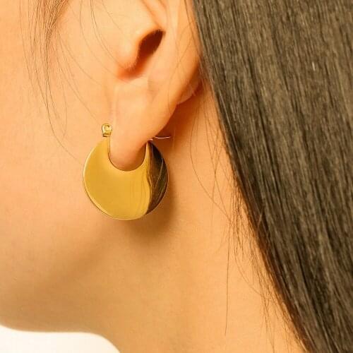 Earrings 2021 Trend Coin Disc Stud Earrings for Women Blink Earrings Fan-shaped Design Geometrical Flat Round Jewelry